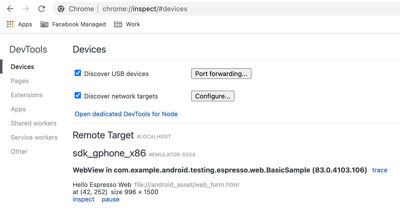 Chrome inspect devices screen
