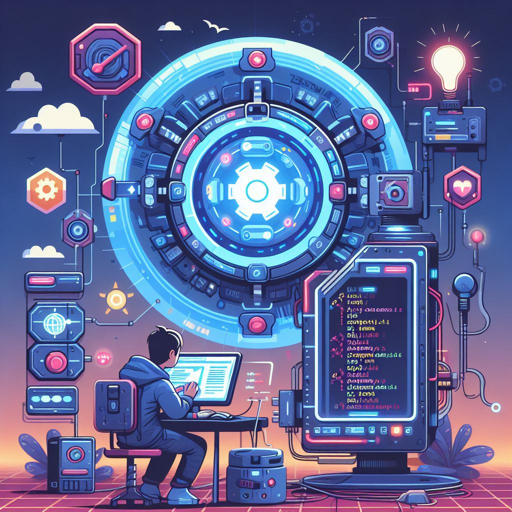Image showing a male developers coding APIs in a futuristic space station