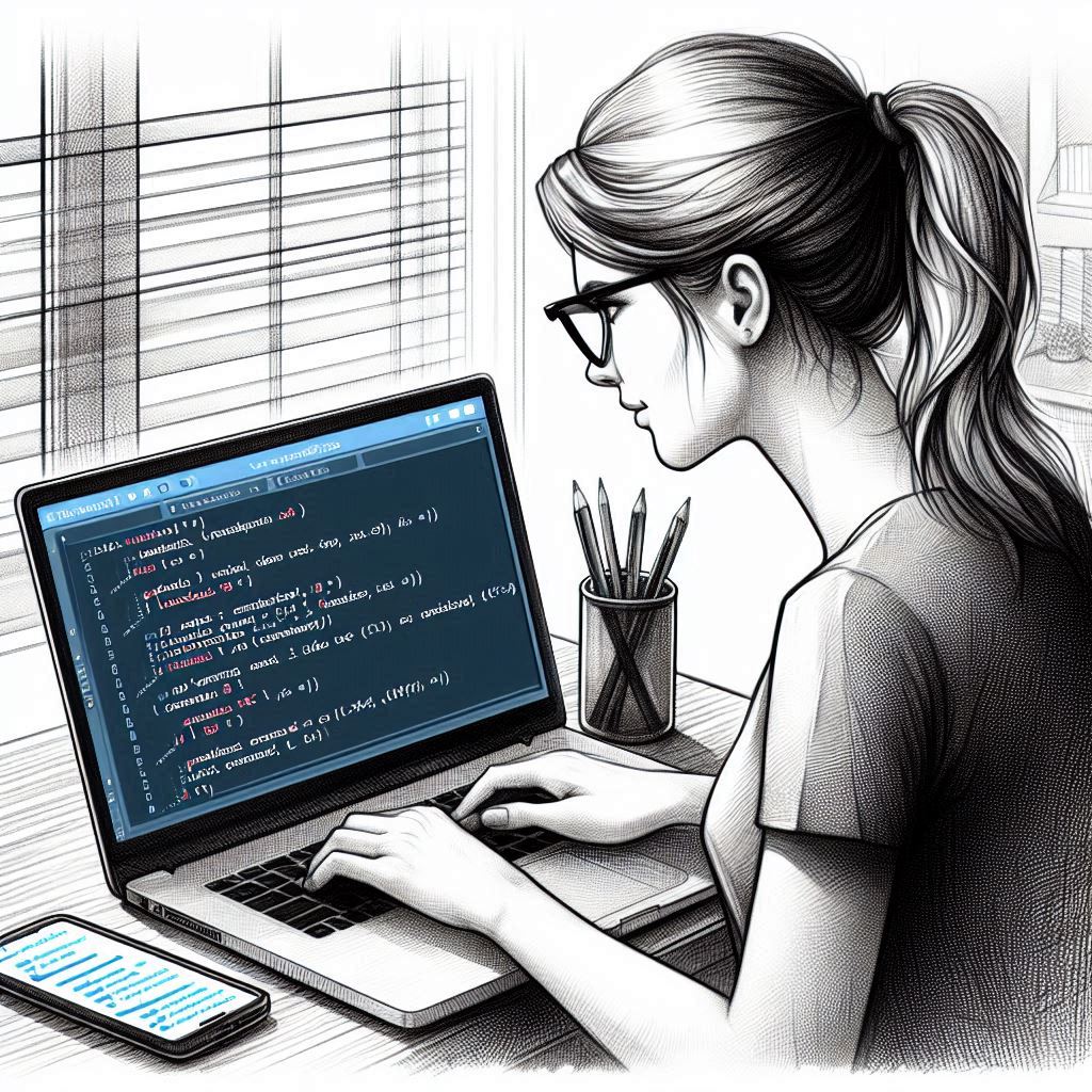 A women coding away on her laptop