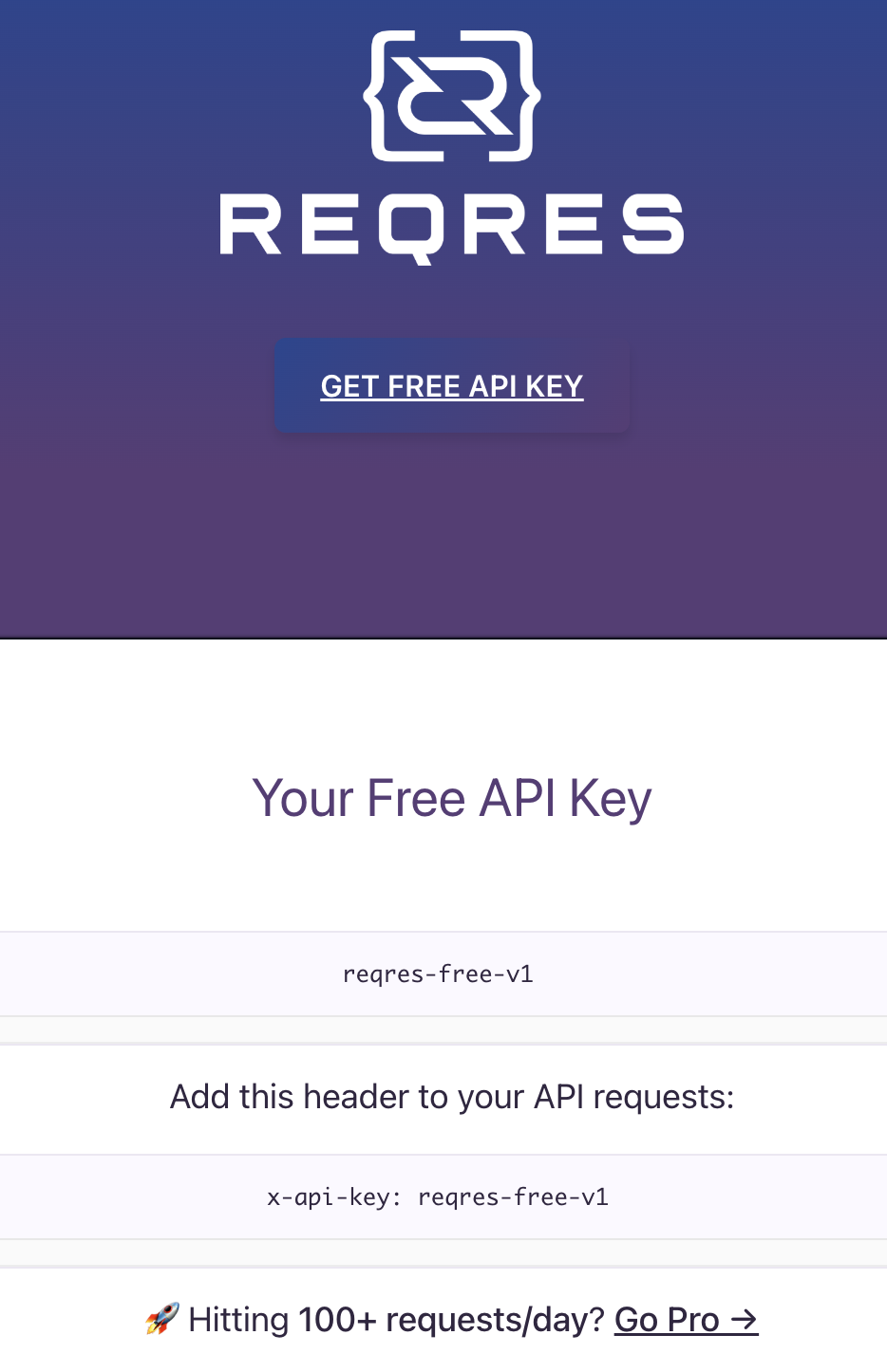 Reqres API key