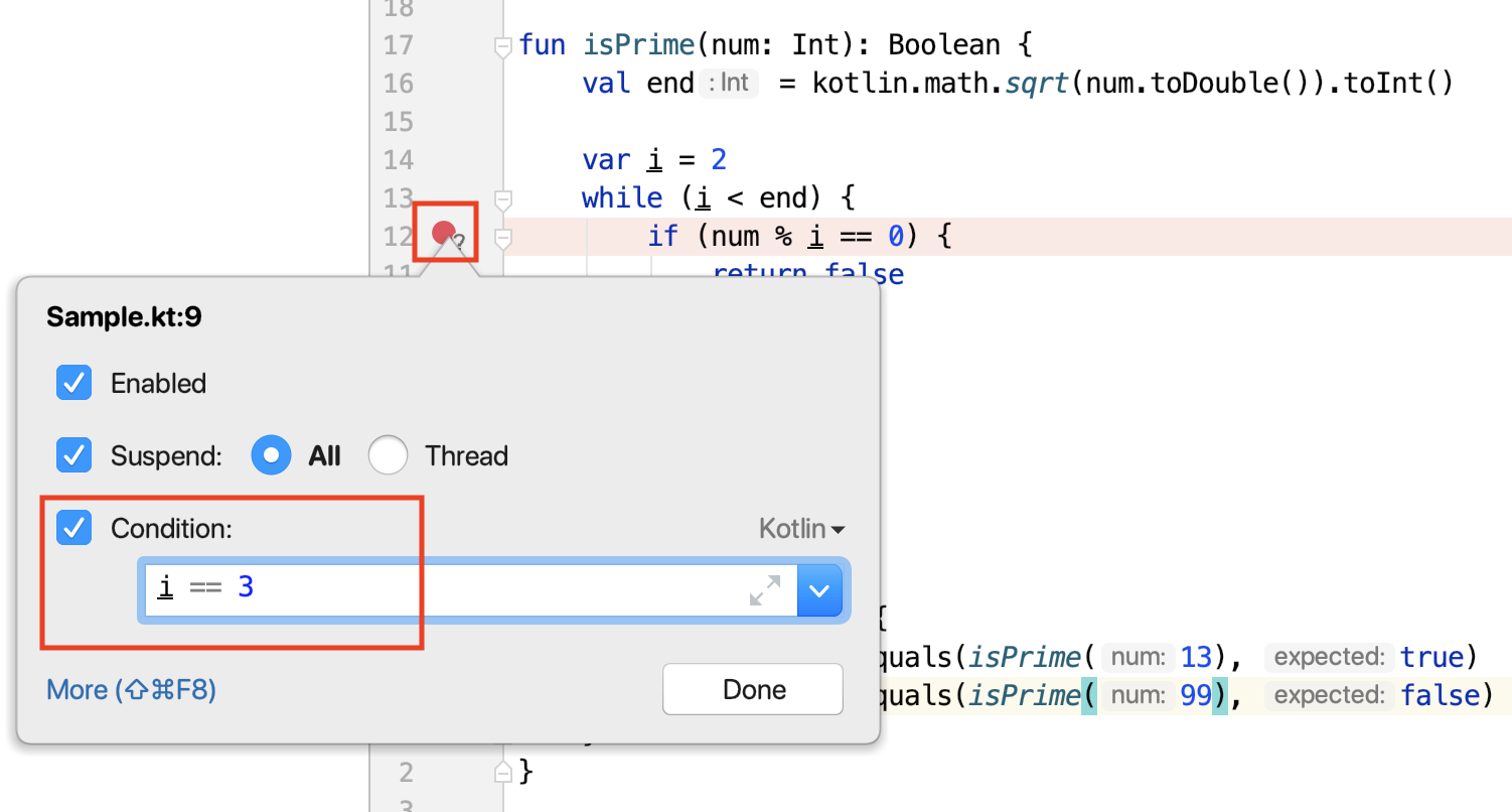 Conditional breakpoints