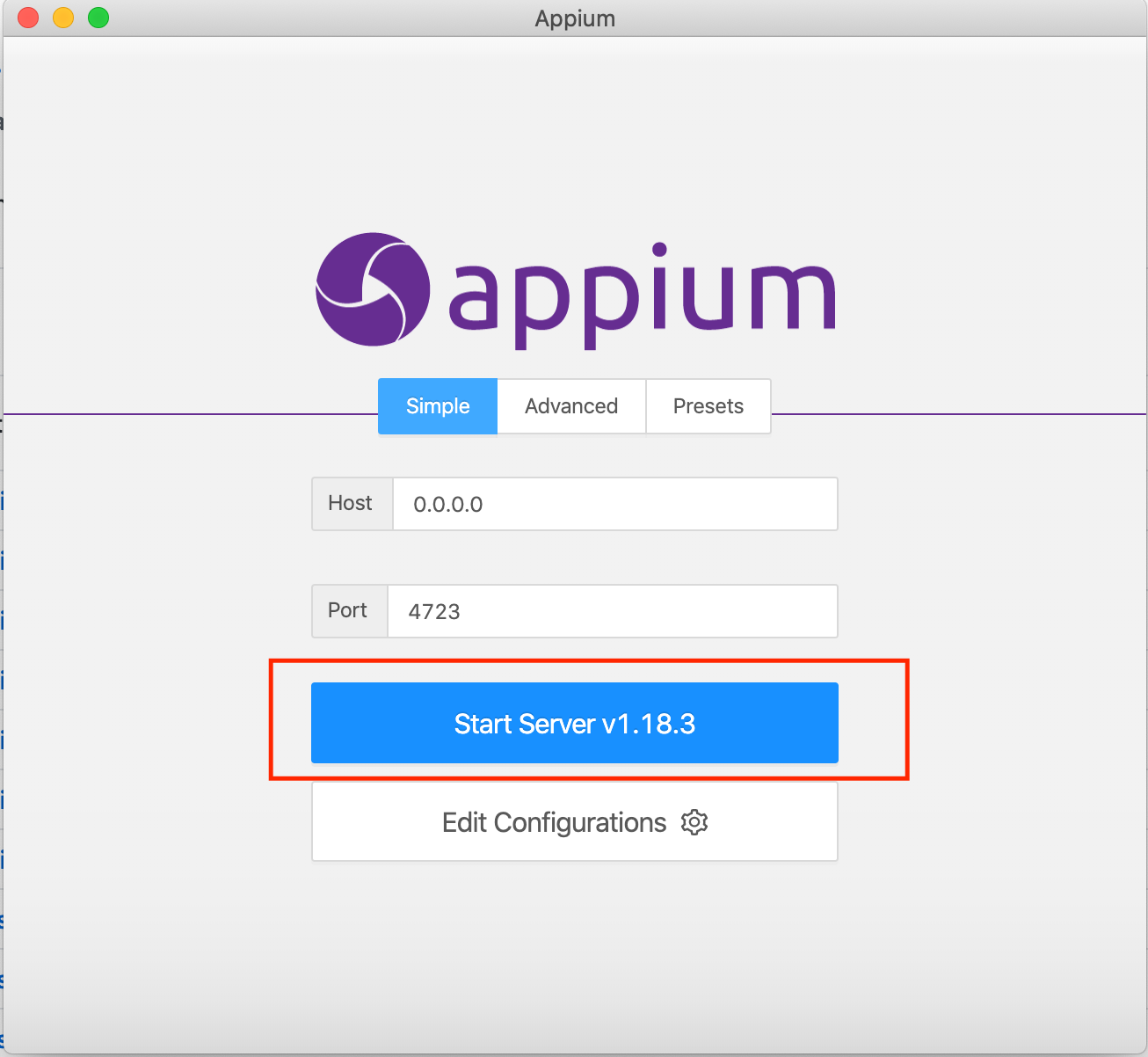 Appium Desktop Home